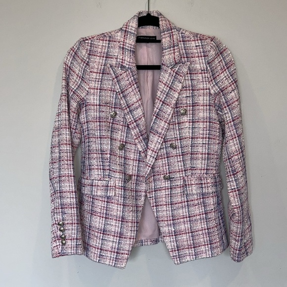Generation Love Alexa Tweed Double Breasted Blazer Pink Blue - Picture 4 of 10